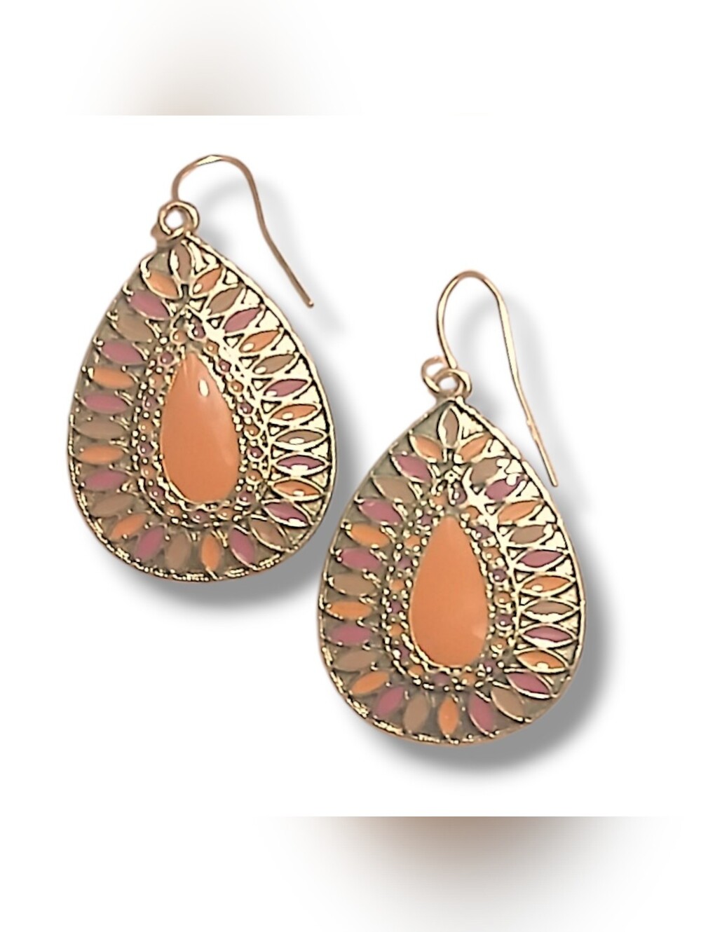 NWOT Boho Pink & Orange Gold-tone Teardrop Earrings